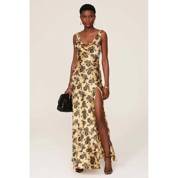 De La Vali Dresses & Skirts - De La Vali Gold Black Floral Silk De La Vali Colombina Gown Size 14